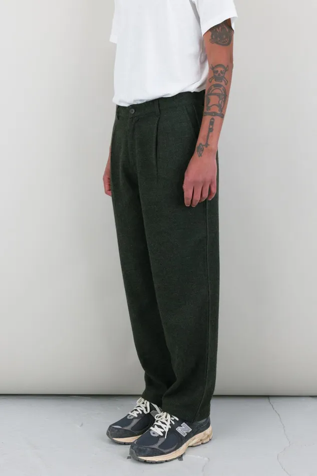 Folk Clothing Wide Fit Trouser 8211 Dark Green Wool Melange Mens Trousers