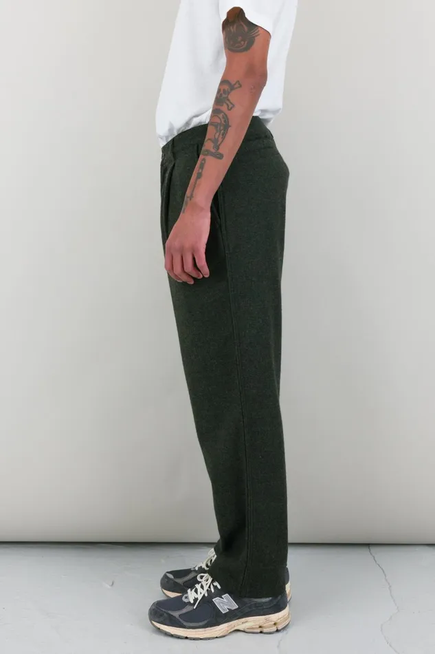 Folk Clothing Wide Fit Trouser 8211 Dark Green Wool Melange Mens Trousers