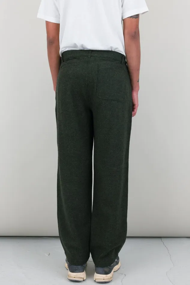Folk Clothing Wide Fit Trouser 8211 Dark Green Wool Melange Mens Trousers