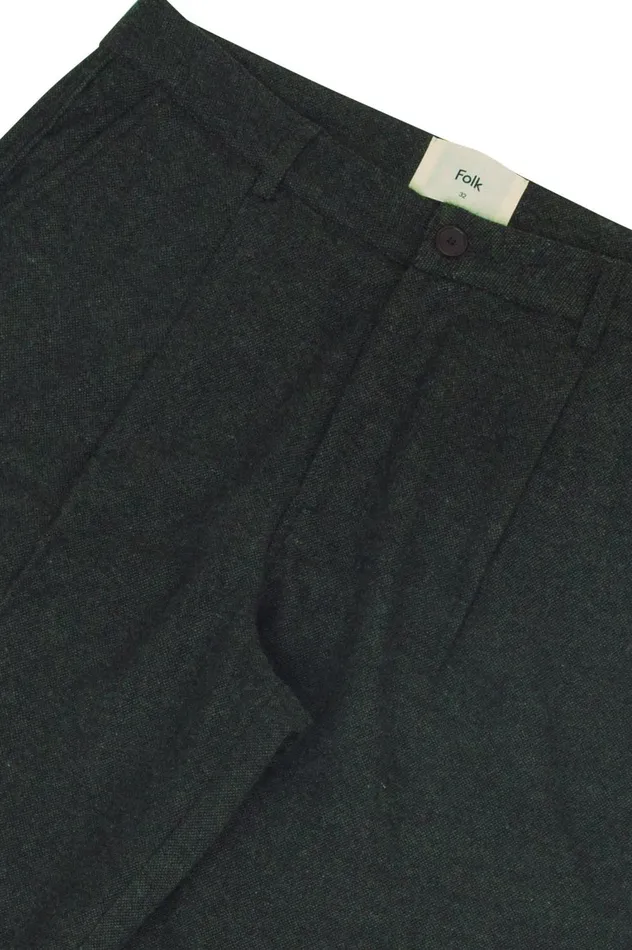 Folk Clothing Wide Fit Trouser 8211 Dark Green Wool Melange Mens Trousers