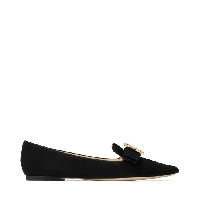 GalaJc Black Suede Pointed Toe Flats With Bow Black Women JIMMY CHOO Flats
