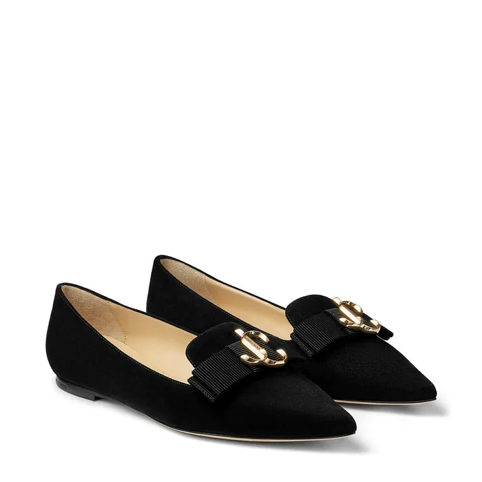 GalaJc Black Suede Pointed Toe Flats With Bow Black Women JIMMY CHOO Flats