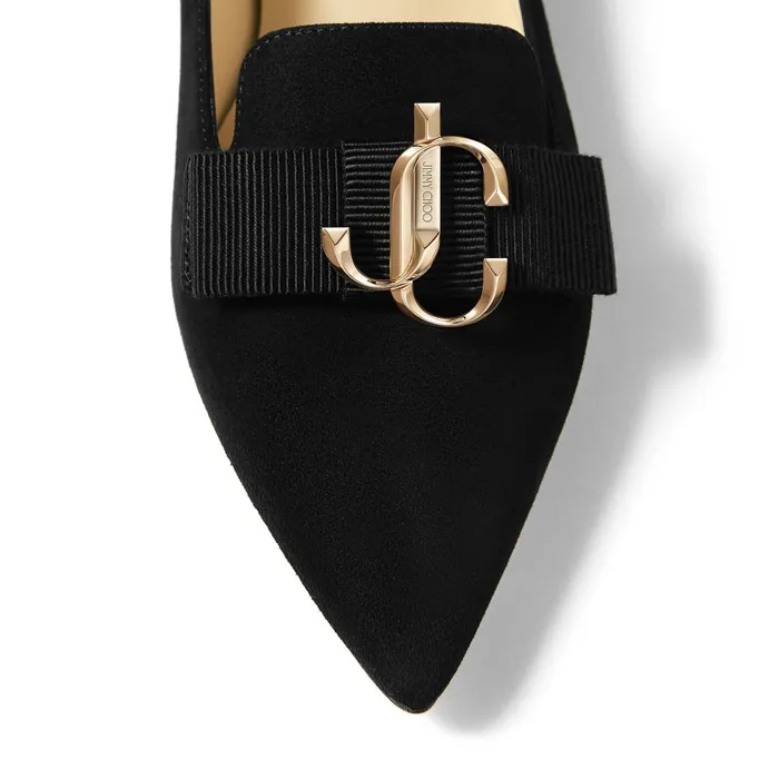 GalaJc Black Suede Pointed Toe Flats With Bow Black Women JIMMY CHOO Flats