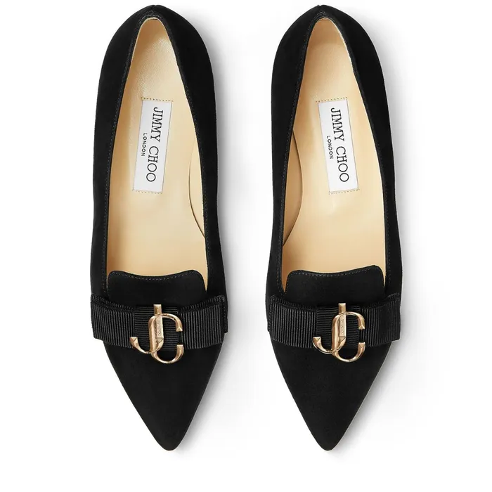 GalaJc Black Suede Pointed Toe Flats With Bow Black Women JIMMY CHOO Flats