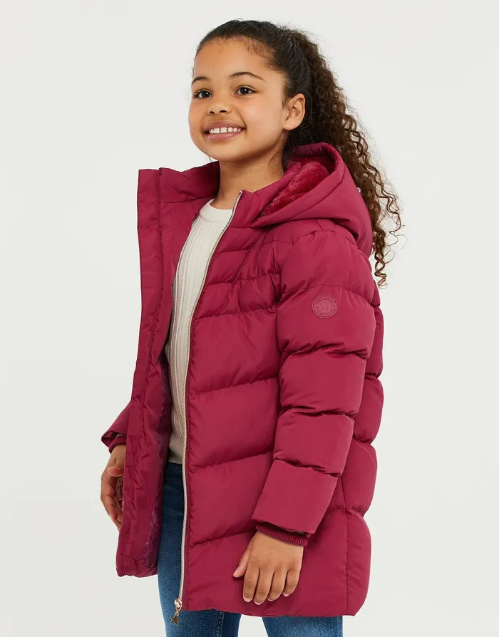 Girls Berry Pink Longline Padded Jacket Berry Threadbare Jackets and Coats