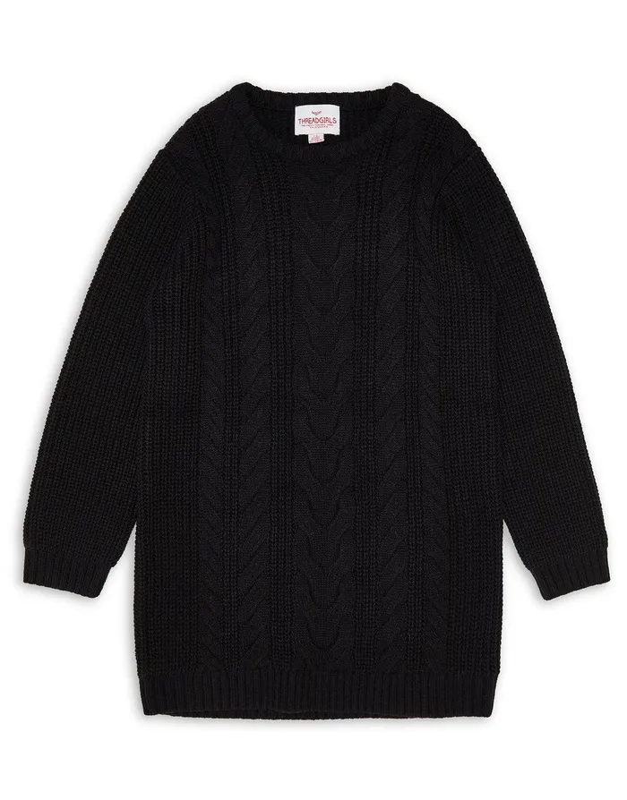 Girls Black Cable Knit Jumper Dress Black Threadbare Jumpers Girls Black Cable Knit Jumper Dress Black Threadbare Jumpers