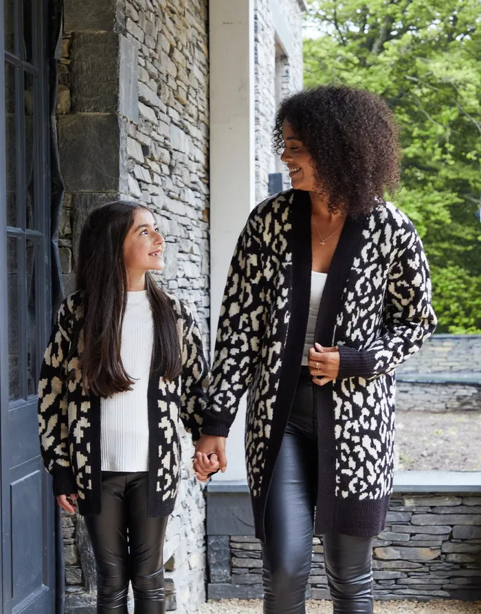 Girls Black Leopard Print Knitted Cardigan Black Threadbare Knitwear Girls Black Leopard Print Knitted Cardigan Black Threadbare Knitwear