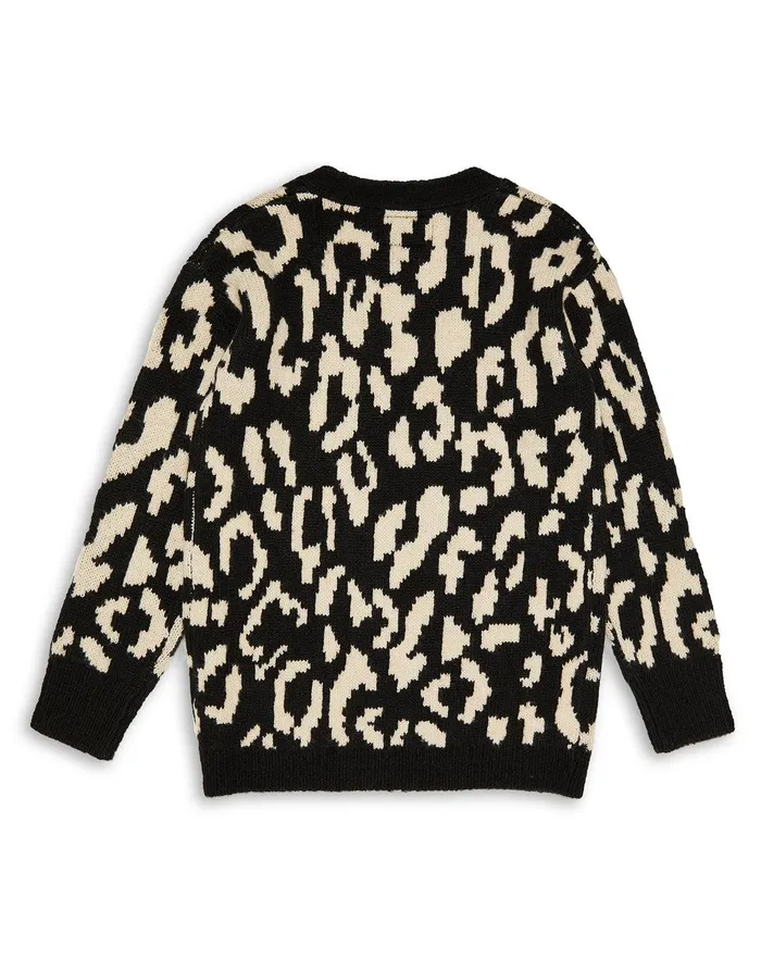 Girls Black Leopard Print Knitted Cardigan Black Threadbare Knitwear Girls Black Leopard Print Knitted Cardigan Black Threadbare Knitwear