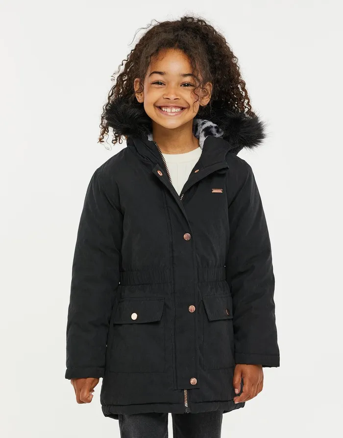 Girls Black Parka Jacket Black Threadbare Jackets and Coats