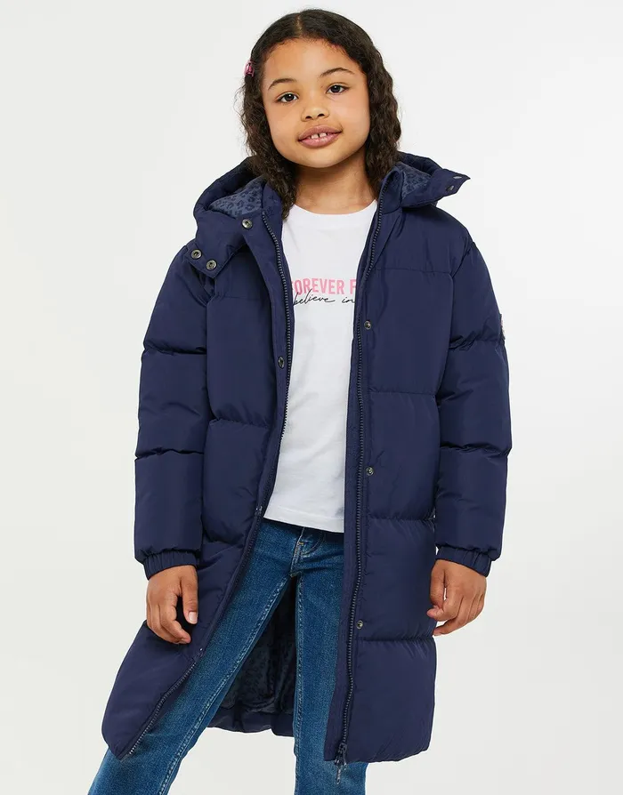 Girls Navy Longline Puffer Jacket Navy Threadbare Jackets and Coats