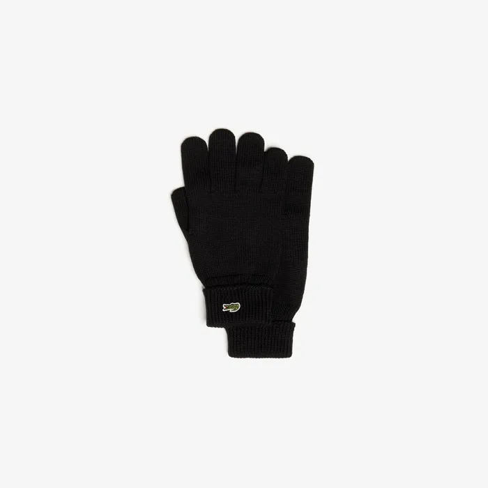Gloves Lacoste Mens Ribbed Wool Gloves Black Gift for Friend