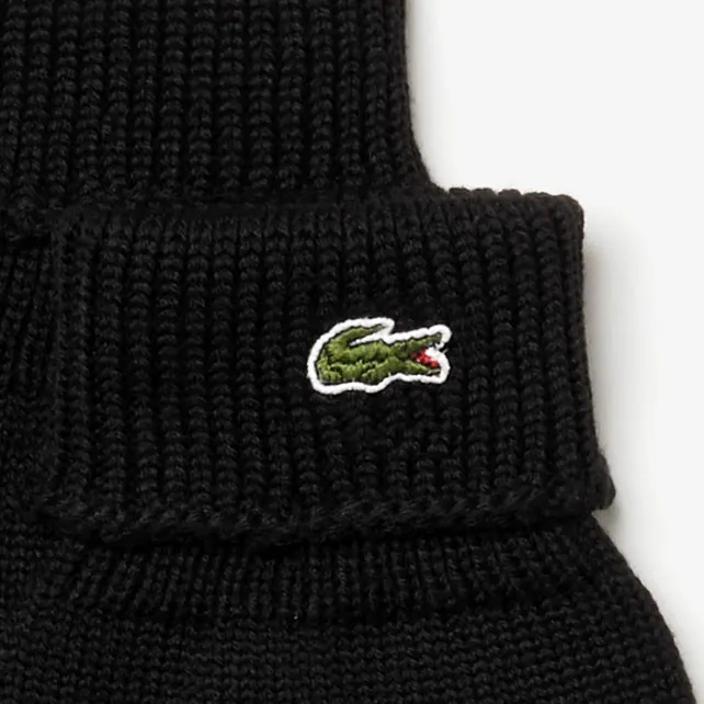 Gloves Lacoste Mens Ribbed Wool Gloves Black Gift for Friend