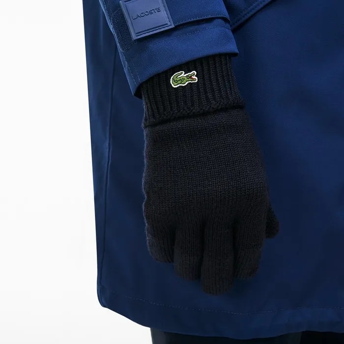 Gloves Lacoste Mens Ribbed Wool Gloves Black Gift for Friend