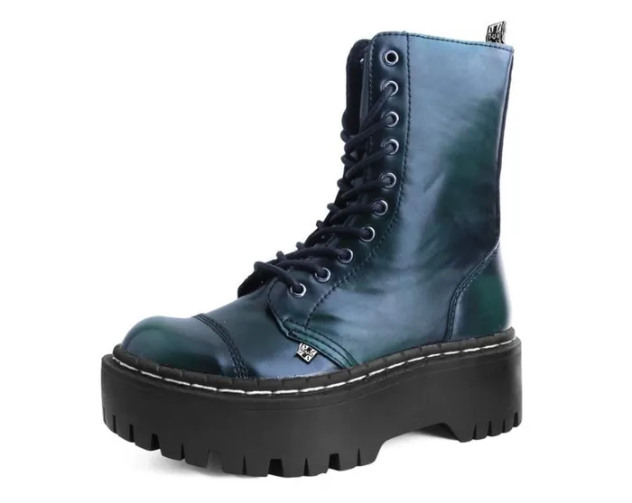 Green RubOff 10Eye Double Decker Boot Women TUK Shoes Boots