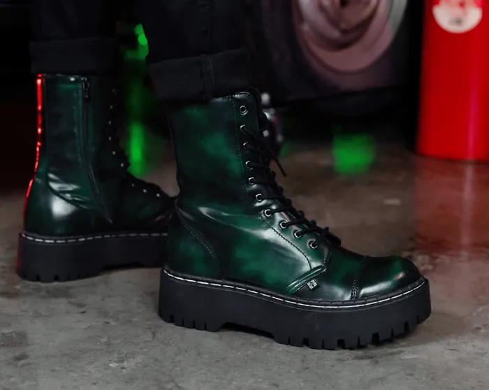 Green RubOff 10Eye Double Decker Boot Women TUK Shoes Boots