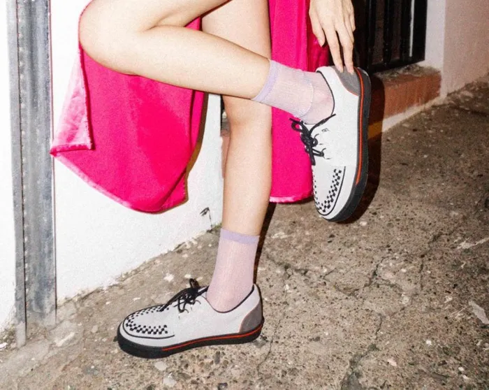 Grey Suede and Red Trim Interlace Sneaker Women TUK Shoes Sneakers Grey Suede and Red Trim Interlace Sneaker Women TUK Shoes Sneakers