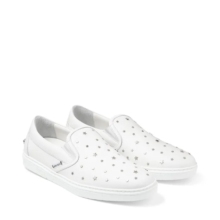 Grove White Leather SlipOn Trainers With Studs Whitesilver Men JIMMY CHOO Sneakers