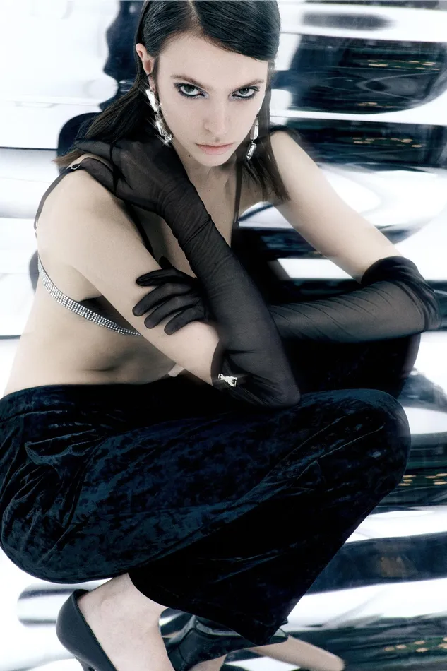 Hats And Gloves Women Patrizia Pepe Stretch Tulle Long Glove Nero