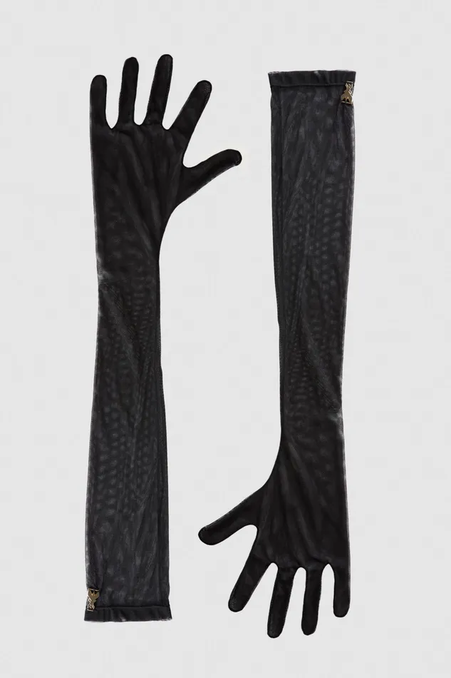 Hats And Gloves Women Patrizia Pepe Stretch Tulle Long Glove Nero