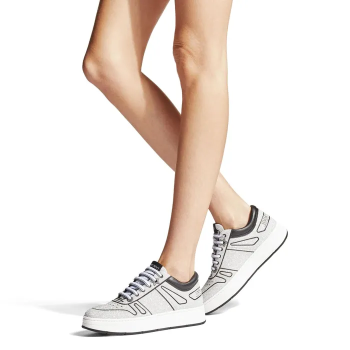 HawaiiF Silver Glitter And Black Leather Trainers X Silverblack Women JIMMY CHOO Sneakers