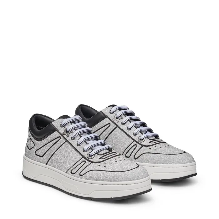 HawaiiF Silver Glitter And Black Leather Trainers X Silverblack Women JIMMY CHOO Sneakers
