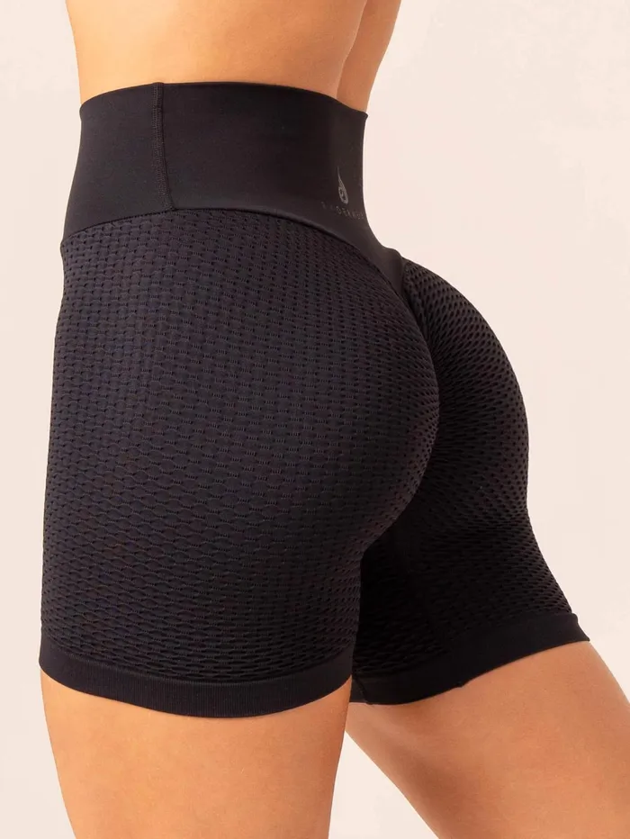 Honeycomb Scrunch Seamless Shorts 8211 Black Women Ryderwear Gym Shorts