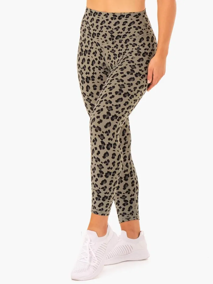 Hybrid Full Length Leggings 8211 Khaki Leopard Women Ryderwear Leggings