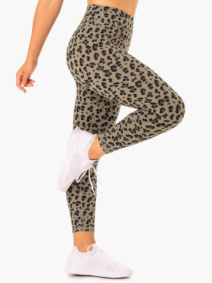 Hybrid Full Length Leggings 8211 Khaki Leopard Women Ryderwear Leggings