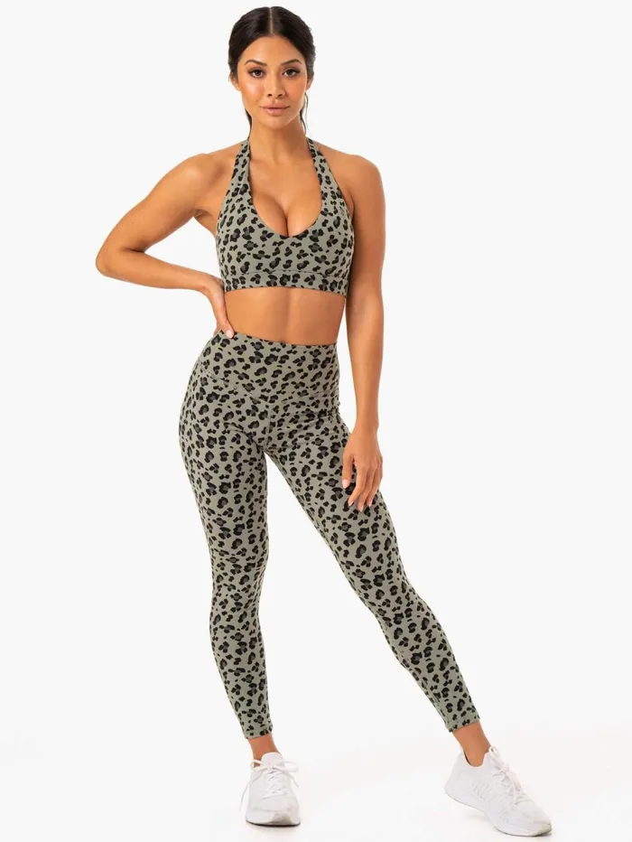 Hybrid Full Length Leggings 8211 Khaki Leopard Women Ryderwear Leggings