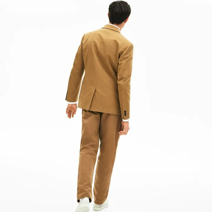 Jackets and Coats Lacoste Mens CottonLinen DoubleBreasted Jacket Brown USA
