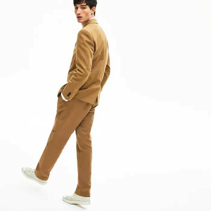 Jackets and Coats Lacoste Mens CottonLinen DoubleBreasted Jacket Brown USA