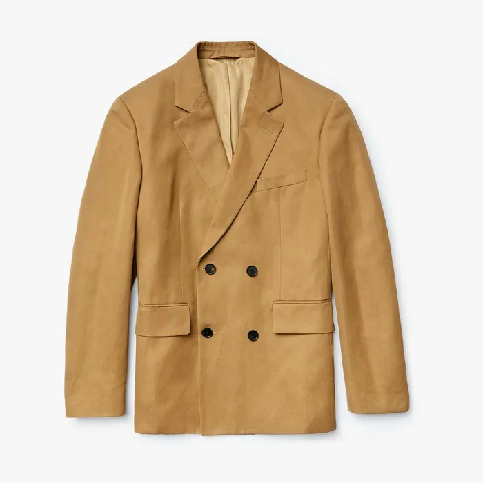 Jackets and Coats Lacoste Mens CottonLinen DoubleBreasted Jacket Brown USA
