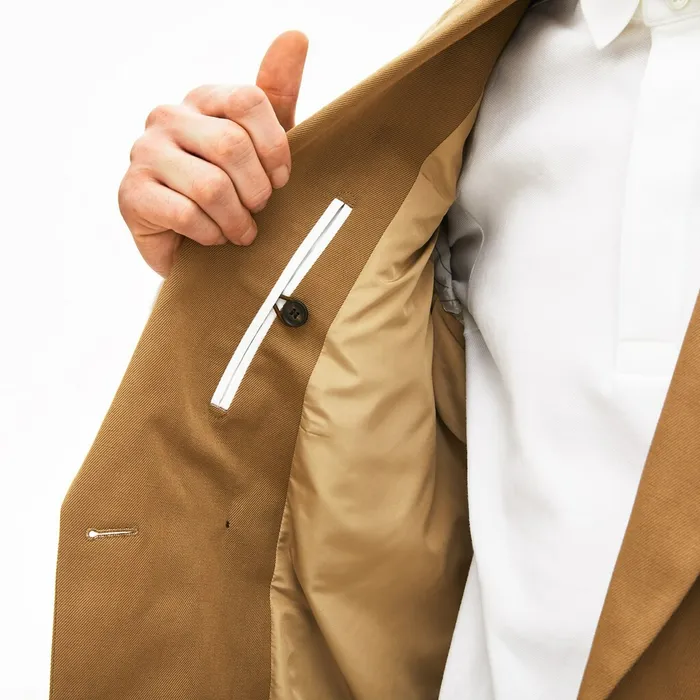 Jackets and Coats Lacoste Mens CottonLinen DoubleBreasted Jacket Brown USA