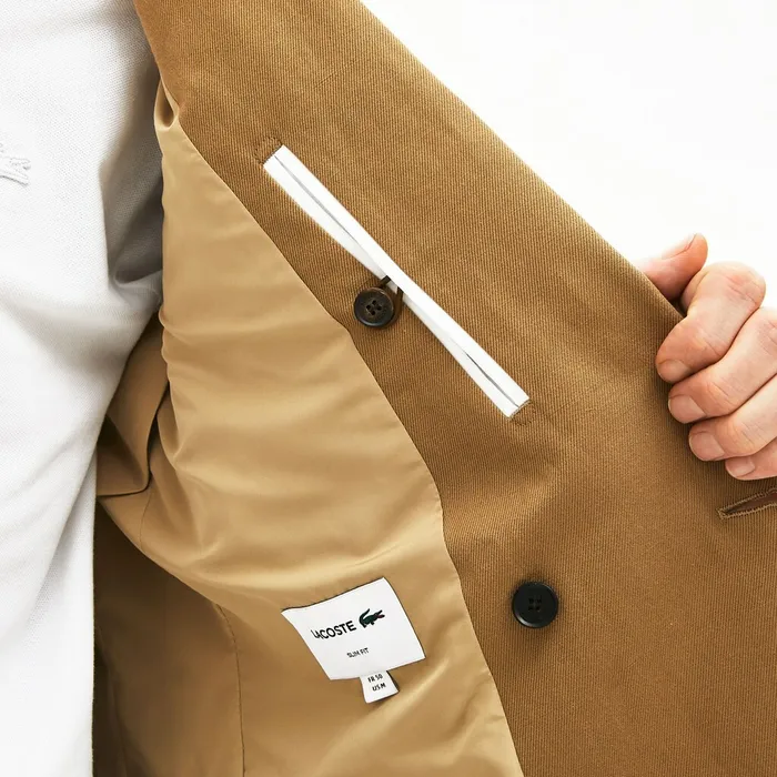 Jackets and Coats Lacoste Mens CottonLinen DoubleBreasted Jacket Brown USA