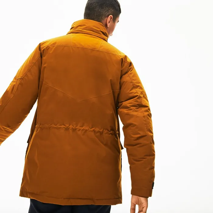 Jackets and Coats Lacoste Mens Detachable Faux Fur Hood Long Quilted Parka BrownKhaki Green Shop Online