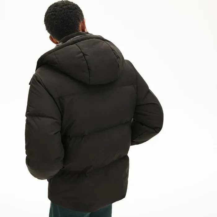 Jackets and Coats Lacoste Mens Detachable Hood Quilted WaterResistant Taffeta Jacket Black Gift 4 You