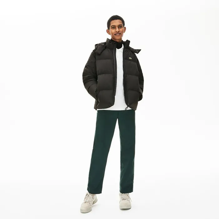 Jackets and Coats Lacoste Mens Detachable Hood Quilted WaterResistant Taffeta Jacket Black Gift 4 You