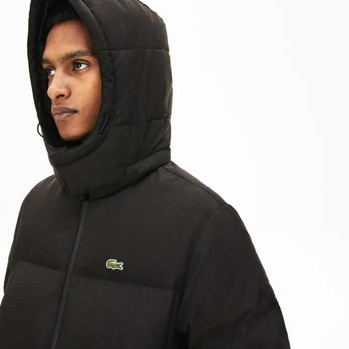 Jackets and Coats Lacoste Mens Detachable Hood Quilted WaterResistant Taffeta Jacket Black Gift 4 You