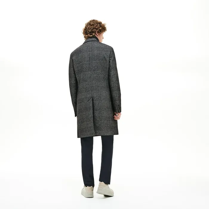 Jackets and Coats Lacoste Mens Glen Plaid Wool Blend Chesterfield Coat WhiteBlack Gift for Friend