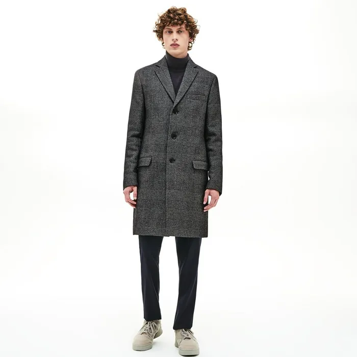 Jackets and Coats Lacoste Mens Glen Plaid Wool Blend Chesterfield Coat WhiteBlack Gift for Friend