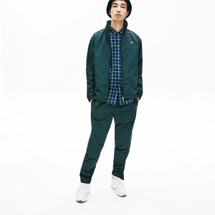 Jackets and Coats Lacoste Mens LIVE Lightweight Striped ZipUp Jacket BlackGreen Casaul