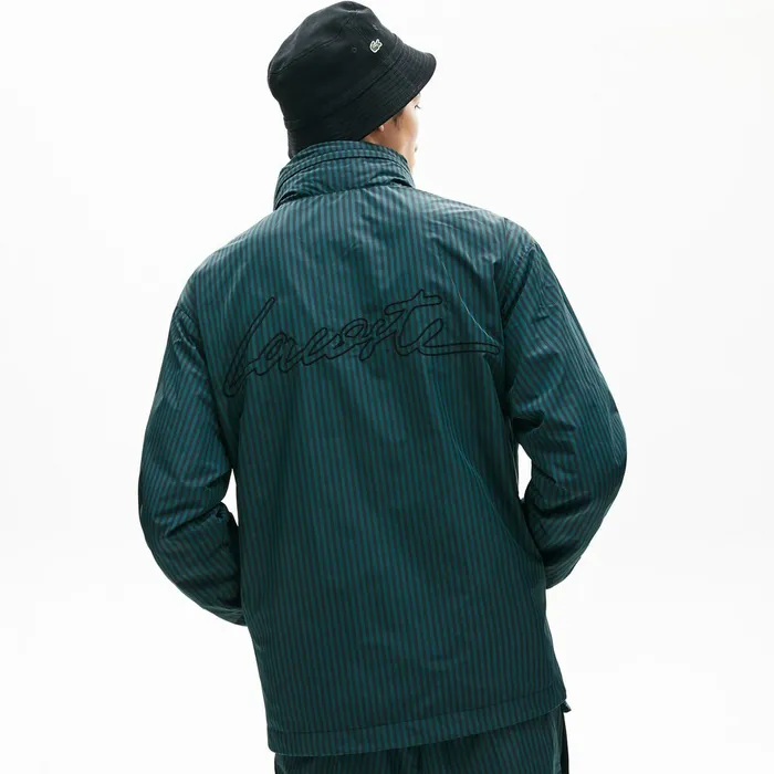 Jackets and Coats Lacoste Mens LIVE Lightweight Striped ZipUp Jacket BlackGreen Casaul
