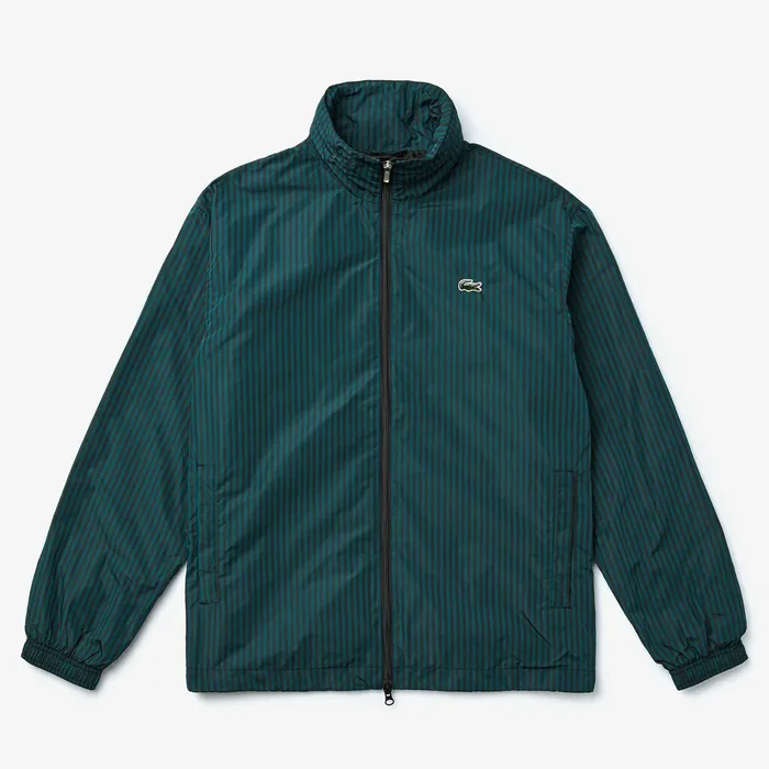 Jackets and Coats Lacoste Mens LIVE Lightweight Striped ZipUp Jacket BlackGreen Casaul