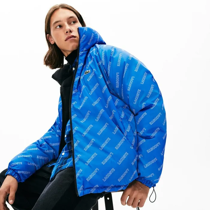 Jackets and Coats Lacoste Mens LIVE PrintLined Reversible Quilted Jacket BlackBlueWhite Outlet Factory