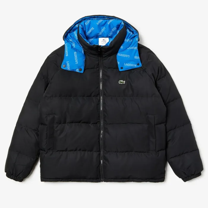 Jackets and Coats Lacoste Mens LIVE PrintLined Reversible Quilted Jacket BlackBlueWhite Outlet Factory