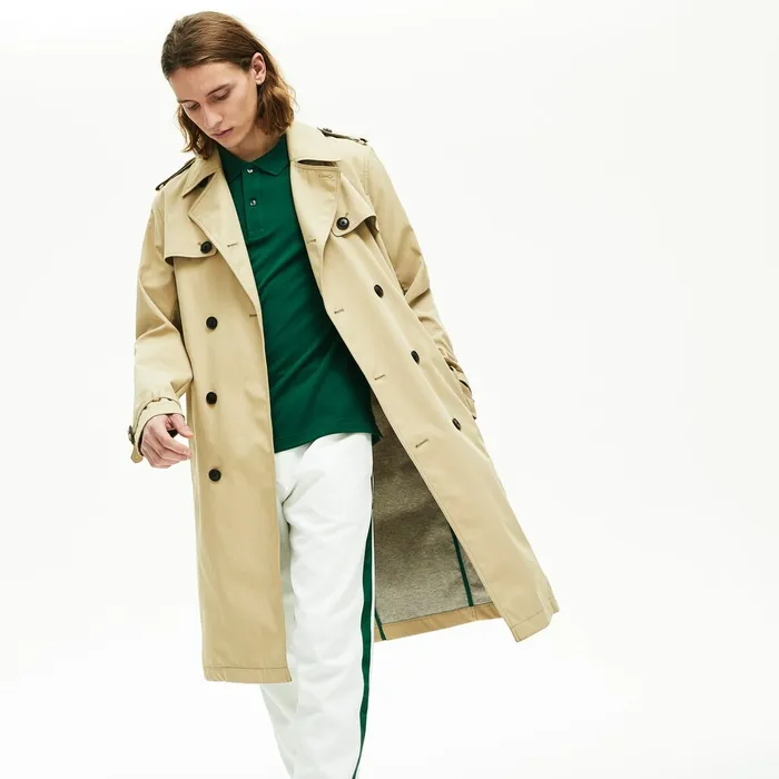 Jackets and Coats Lacoste Mens Long Belted Cotton Trench Coat Beige USA