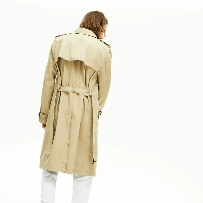 Jackets and Coats Lacoste Mens Long Belted Cotton Trench Coat Beige USA