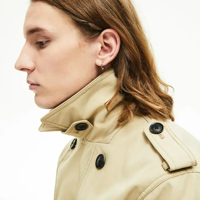 Jackets and Coats Lacoste Mens Long Belted Cotton Trench Coat Beige USA