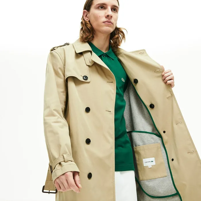 Jackets and Coats Lacoste Mens Long Belted Cotton Trench Coat Beige USA