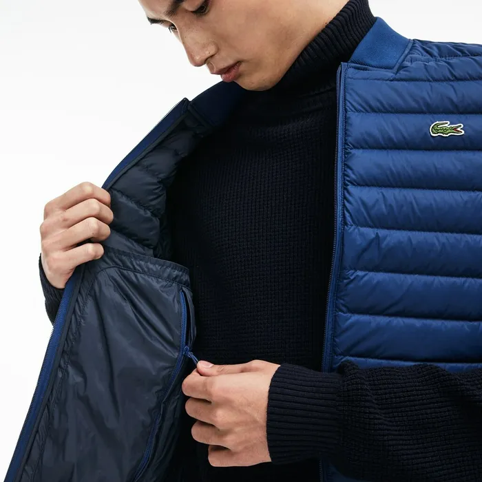 Jackets and Coats Lacoste Mens Short Contrast Lining Quilted Vest Inkwell Casaul